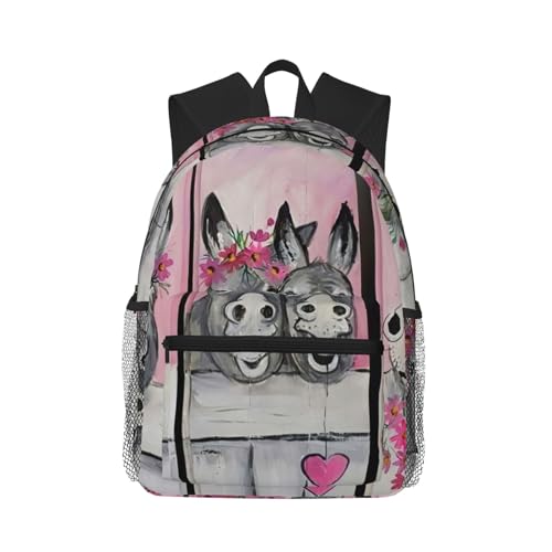 Sac à dos ordinateur 15,6 pouces noir EdWal avec imprimé âne et fleurs pour homme et voyage