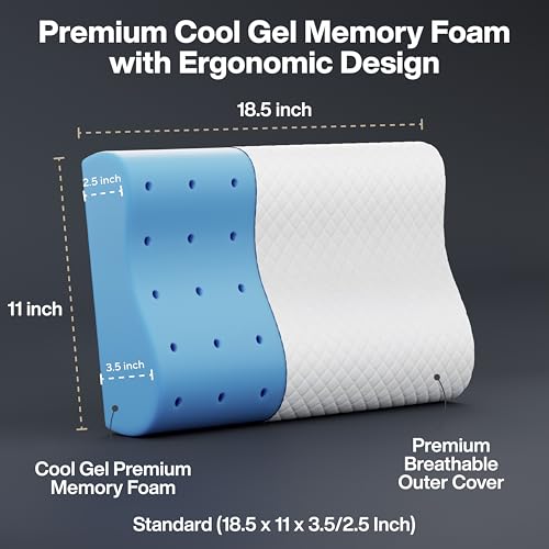 FOVERA Cervical Pillow for Neck Pain | 2 Years Warranty | Cool Gel Memory Foam Orthopedic Neck Support Pillow for Sleeping, Neck & Shoulder Pain (Standard - 18x11x3.5 Inch, Dual Color, Pack of 1)