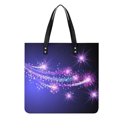 Tote bag violet Étoiles pour femme : grand sac à bandoulière léger de format carré 39x39cm