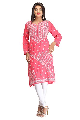 Image of Ada Women's Cotton Regular Fit Tunic Hand Embroidered Lucknowi Chikankari Ethnic Wear Kurta Kurti A130717