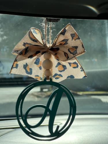 Car mirror charm Initial car accessories Monogram car charm with Leopard Burlap Black White Red Black Cow Paws — view 4