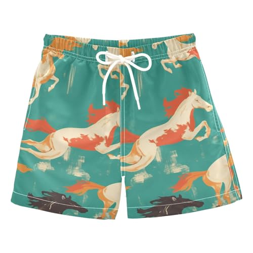 Seamless Pattern Horse Flat Style Toddler Swimshorts Summer Holiday Boys Toddler Beach Volleyball Shorts Kids Swimwears Birthday Presents 4T