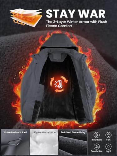 Image of Men's Winter Coats,Water Resistant Warm Insulated Hooded Parka Jacket with Fleece Lined