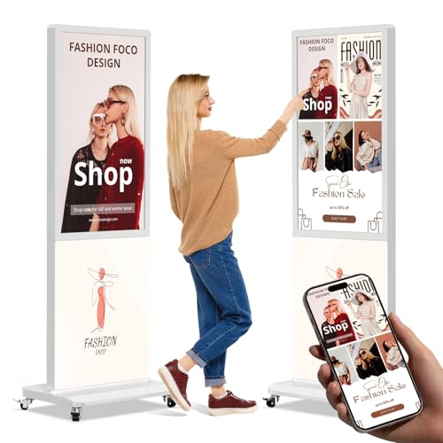 Image of Digital Signage 43 Inch Touchscreen Interactive Kiosk 700 Nits 4K UHD IPS LCD Floor Standing Advertising Display with Android 14 System Commercial Totem Vertical Poster with Remote Control