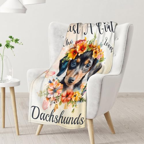 Dachshund Throw Blanket for Girls - 40x50 Inches Crib Size - Soft Fluffy Cozy Blankets Gift - Colorful Cute Blanket Throws for Travel, Office