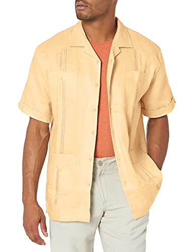 Cubavera Men's Short Sleeve 100% Linen Guayabera, Banana Crepe, Medium