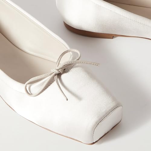 Women Square Toe Ballet Flats Bow Slip On Ballet Dress Shoes Satin Comfy Closed Square Toe Flat Shoes Wedding Bridal Walking Office Ladies Flats Drive Casual Ballet Shoes 4-11 M US3