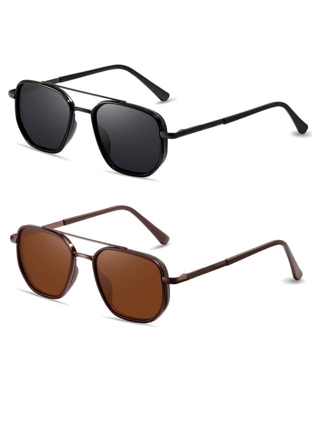 (2 PACK) Polarized Aviator Sunglasses for Women Men Square Frame Sun Glasses for Driving Traveling UV Protection