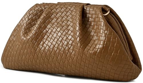 Image of Women's Woven Evening Bag Ruched Dumpling Clutch Purse Detachable Chain Crossbody Bag