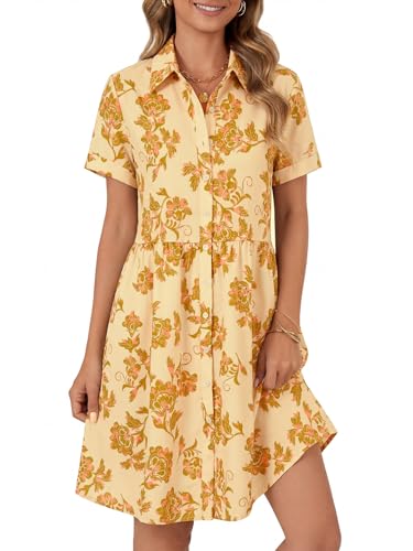 Image of Rooscier Women's Striped Shirt Dress Button Down Collared Short Sleeve Mini Dress