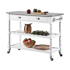Convenience concepts french country 3 tier stainless steel kitchen cart with drawers white  urban country home decor