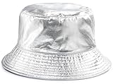 MESU Bobs Mode Metall Umhang Doppelseitige Strand Fischer Hut Männer und Mädchen Hut Silber