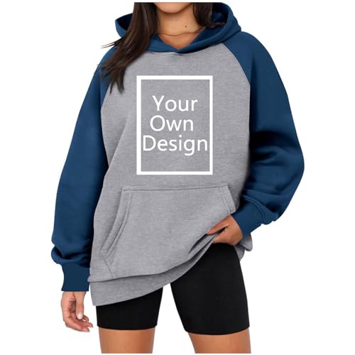 Ybing Hooide   Sudadera con capucha para mujer, manga raglán, impresión personalizada, impresión personalizada, con logotipo de texto en la foto, marine, M