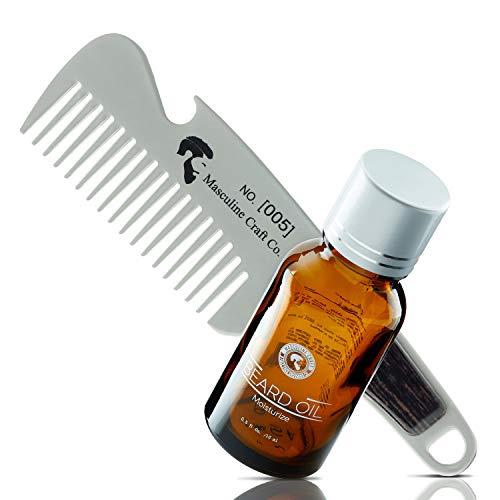 Beard Starter Oil and Comb Set For Men, Elegant Bearded Starter Kit Includes Beard Moisturizer Oil 15ml, Silver Metal Comb, Birthday, Anniversary, Christmas Beard Kit for Men Gift