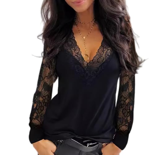 Akivide Womens Long Sleeve Lace Crochet Sexy Dressy Casual V