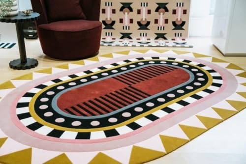Image of Irregular Shape Handmade Woolen Carpet Pink Colour Size 5x8 feet