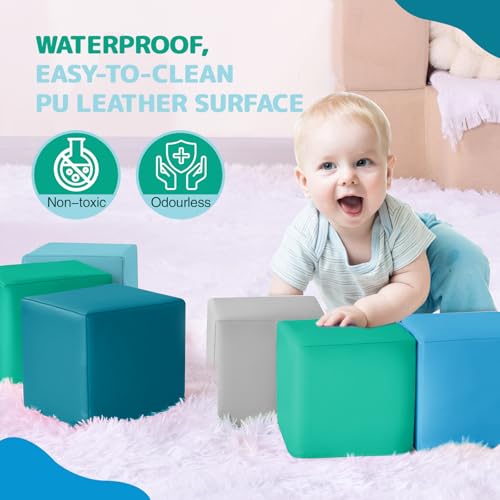 Foam Building Blocks for Kids: 12-Pieces PU Leather Colorful Foam Blocks - Building Toys for Toddler - Giant Stacking Blocks Toys - Soft Indoor Playset for Birthday Gift Preschool Learning (Modern) - Image 5