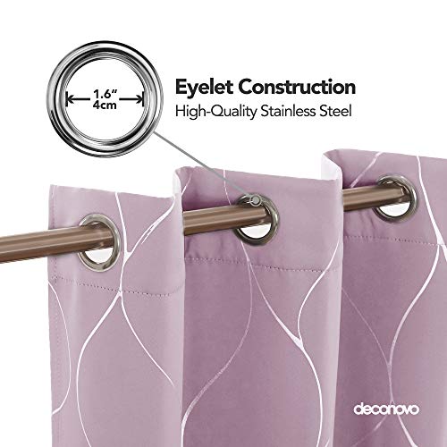 Deconovo Blackout Curtains, Home Decoration Thermal Insulated Curtains, Wave Line Foil Printed Ring Top Curtains for Girls Bedroom, 46 x 54 Inch(Width x Length), Baby Pink, 1 Pair