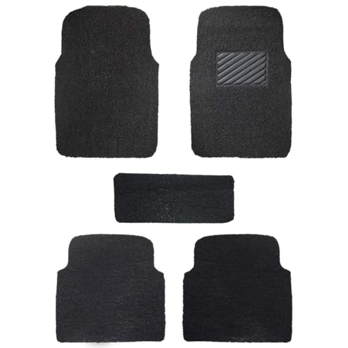 AutoFurnish Curly Car Foot Mat Compatible with Universal Fits All Cars | Grass/Noodle Mat | Anti-Skid | (Black)