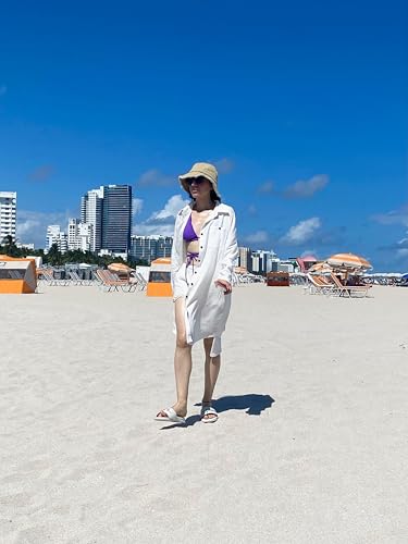 Bsubseach Womens Long Sleeve Linen Swimsuit Cover Up Button Down Beach Cover Ups Summer Swim Shirt Dresses3