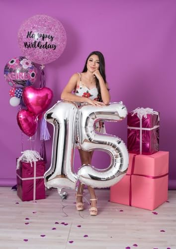 Image of 5 Balloon Numbers Birthday Decorations, 40In Silver Balloons for Men Women | Eye-catching Appearance, Perfect Decorative Centerpieces, Convenient Self-sealing Structure, Widely for Various Occasions