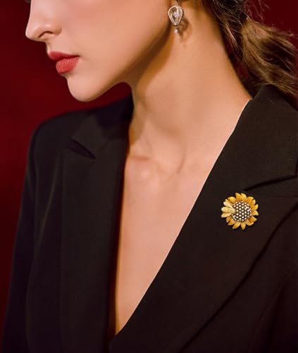 Image of Bee Pin and Brooch - Women's Retro Honeycomb Fashion Rhinestone Sunflower Brooch - Cute Cartoon Personality Enamel Oil Drop Color Insect Pin