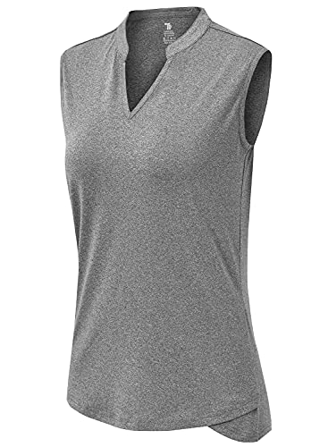 Image of BGOWATU Women's Golf Polo T-Shirts Sleeveless V Neck Collarless Tennis Shirts UV Protection Quick Dry Lightweight