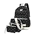 Produktbild Teens Rucksack Set Leinwand-Tupfen-Schultasche Set für Mädchen Jungen 3 in 1 Back Pack Schwarz 1Set