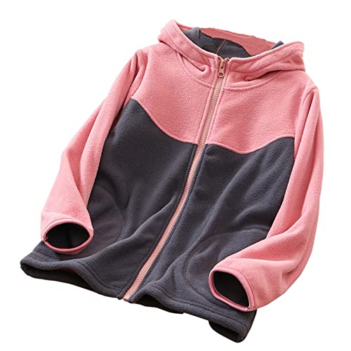 Fall Jacket for Toddler Toddler Boys Girls Long Sleeve Winter Patchwork Colour Fleece Zippered Hoodie (Pink, 9-10 Years)