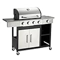 MELLCOM 4-Burner Propane Gas Grill with Side Burner- 49,000 BTU Stainless Steel BBQ Grill with Cabinet, Porcelain-Enameled Cast Iron Grates for Outdoor Cooking, Patio, Backyard