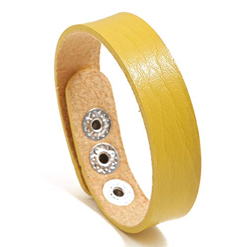 ADGJL Damen Lederarmbänder,Minimalismus Leder Manschette Armreif Gelb Armband Handgefertigt Geflochtener Klassischer Modeschmuck Versteckter Druckknopf Für Paar Geburtstagsgeschenk2 Pc/Set