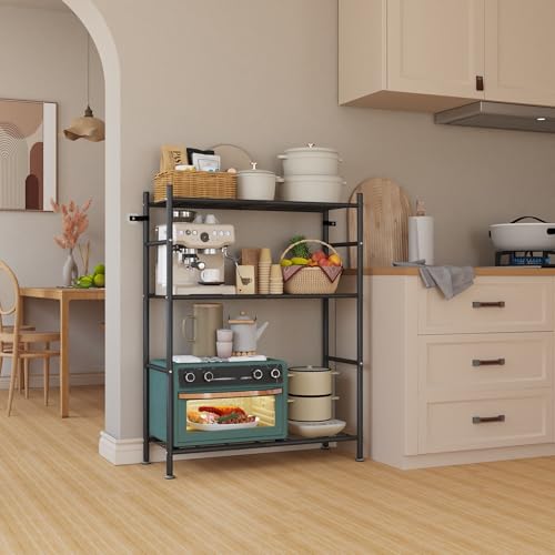 NETEL 3 stufiges küchen Regal,küchenregal stehend,badezimmerregal，mikrowelle Regal，küchenorganizer Regal，höhenverstellbaren Einlegeböden,Kohlenstoffstahl，Schwarz，84L x 32B x 109H cm
