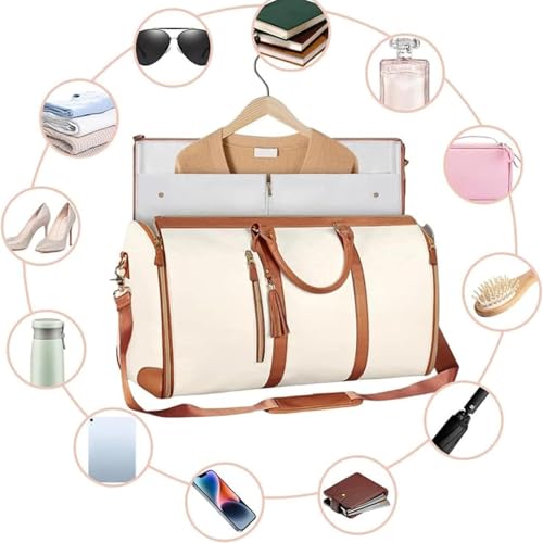 Couvelli Travel Bag Couvelli Travel Bag with Wheels Compact Carry On Duffel with Compartments Water Resistant Weekender Luggage for Business and Leisure Trips (White)4