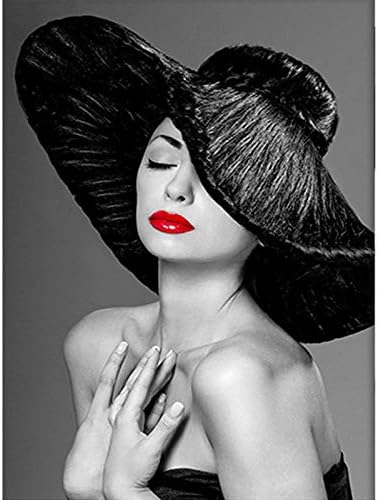 Amazon Co Jp Diy5dダイヤモンド絵画女性の帽子の色白いアート赤い唇ラインストーン刺繡ステッカー60x48cm ホーム キッチン