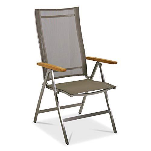 MONBEA Venus Adjustable Chair Stainless Steel Frame Garden Chair with Batyline Canopy and Teak Wood Accents