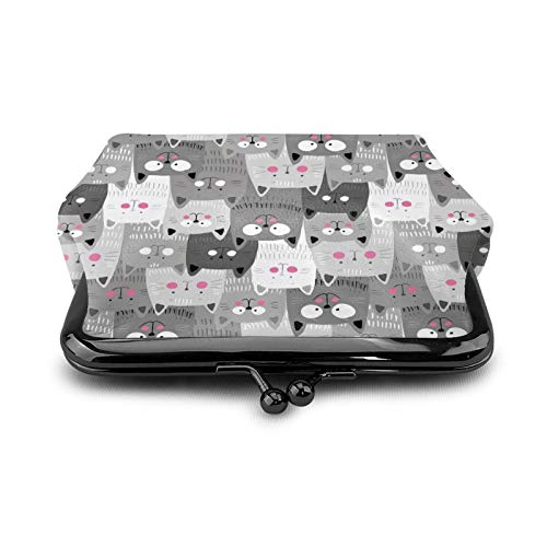 Cute Cartoon Cats Women's Leather Coin Purse, Small Change Pouch With Kiss-Lock Clasp Closure Buckle Wallet For Girl Gift #TOP1