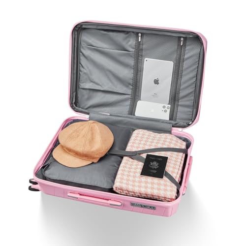 4-Piece Lightweight & Durable Luggage Set - Expandable Suitcases in Pink for Effortless Travel3