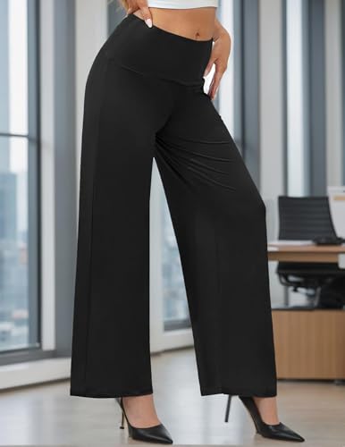 Image of Misakia Women's Stretchy Wide Leg Lounge Pants Casual Comfy High Waist Pants Black L