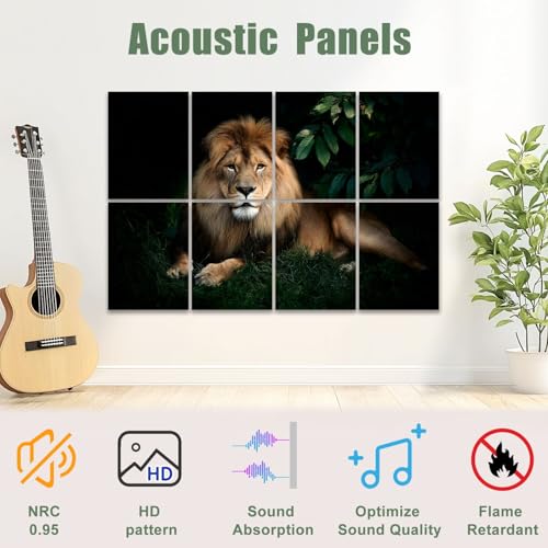 Pack de 8 Paneles Acústicos Decorativos Autoadhesivos con Retrato de León 48"x32" para Oficina, Hogar y Estudio miniatura 4
