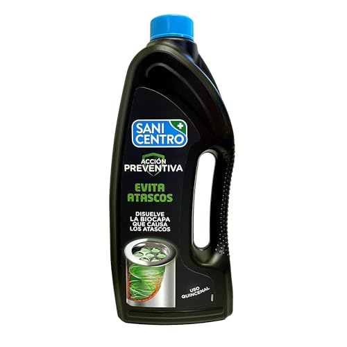 Sanicentro Desatascador Acción Preventiva | Previene atascos y elimina malos olores | Ideal para mantenimiento regular | Fórmula densa antisalpicaduras | Botella 1L