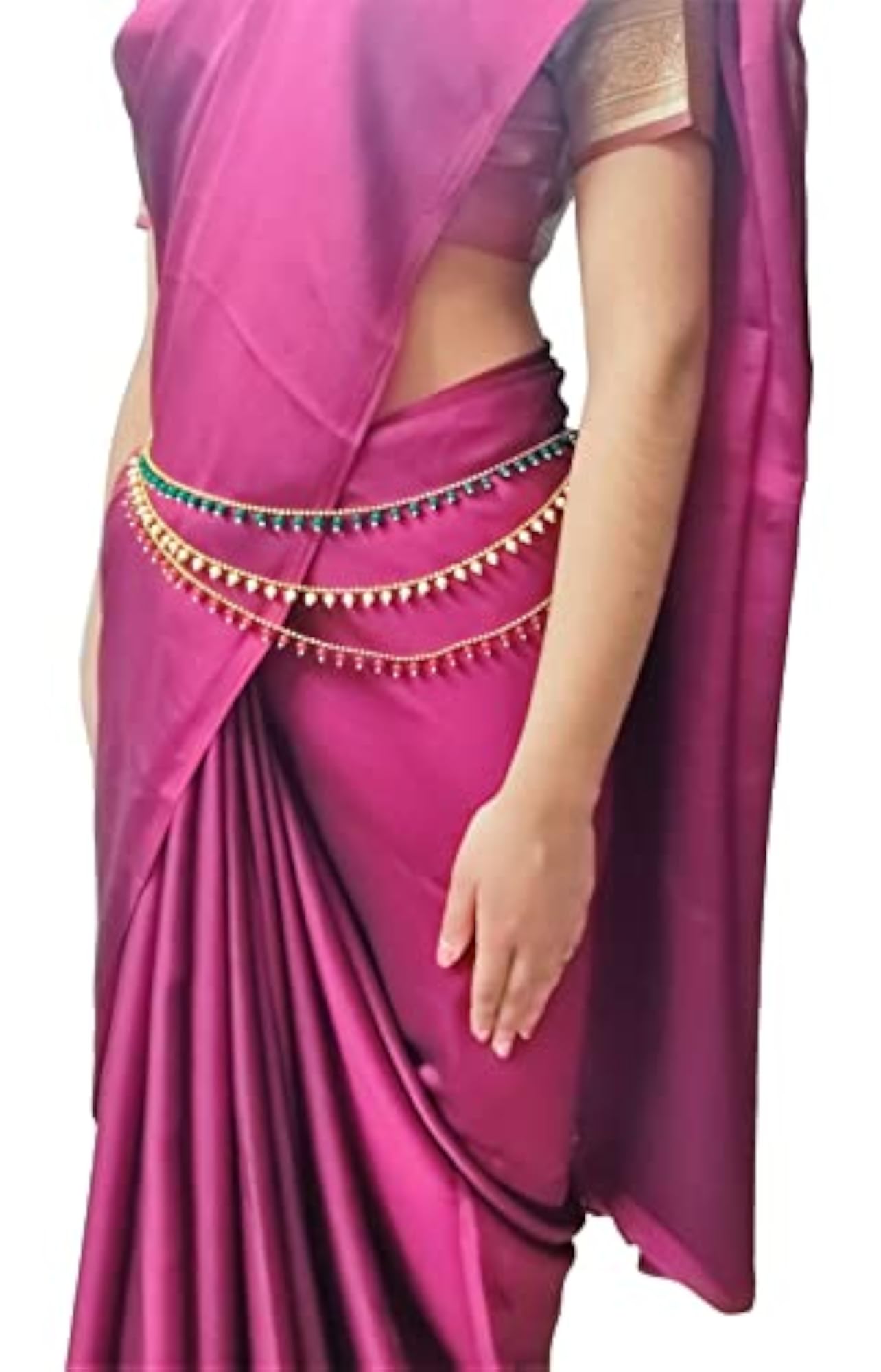 Women's Traditional Gold Polished Kamarpatta with Pearls