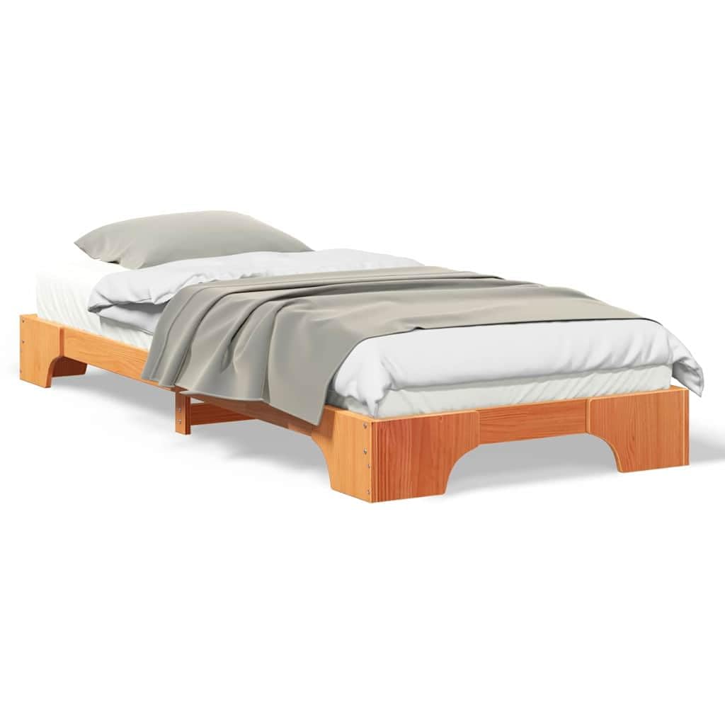 Marco de Cama en el Suelo de Madera Maciza de Pino Marrón Estructura de Perfil Bajo para Dormitorio Moderno Minimalista Ensamblaje Sencillo y Diseño Eficiente en Espacio