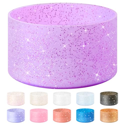 Vmini Protective Glitter Silicone Boot, Compatible with Stanley Tumbler 20-40oz & Hydro Flask Water Bottle 12-24oz and More Bottles/Tumblers with 2.8-2.95in Bottom, Bling Anti-Slip Sleeve Cover