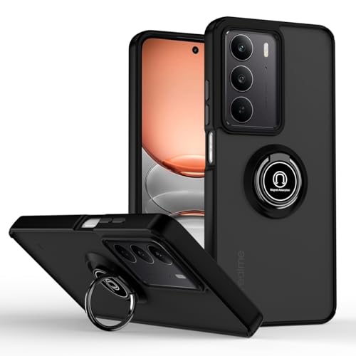 QUIETIP Case Compatible with Realme C75 & Realme 14x with Screen Protector,TPU + Hard PC Magnetic Ring Car Mount Stand Cover,Black