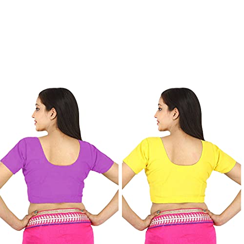 Image of Namita Women's Rubia Cotton Half Sleeve Readymade Blouse (U-COT-COM-2-LIGHTPURPLE-YELLOW-36 Light Purple, Yellow 36)