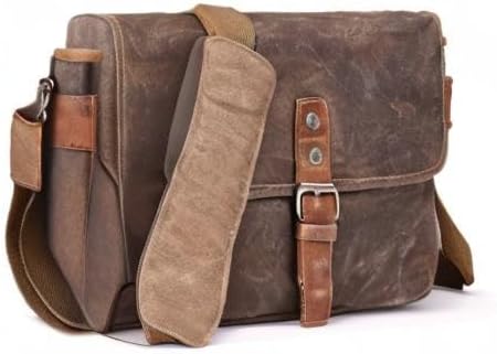 SLR Camera Bag, Waterproof Wax Canvas Bag Vintage Camera Case Messenger Bag with Interlayer Pad - Image 8