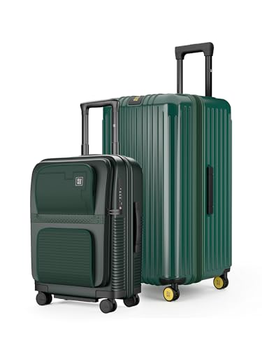 Image of EUME Aerotop Cabin 50L + Trunk Medium 66-74cm Check-in Luggage Set of 2 | Expandable Polycarbonate Hard Suitcases | 8 SilentRun Spinner Wheels | TSA Lock | Green