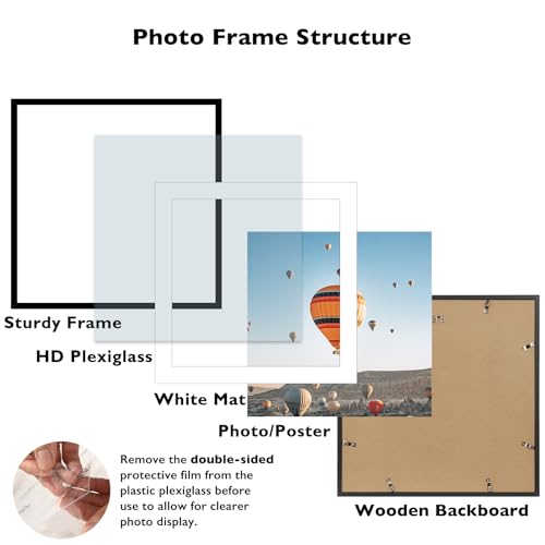 Image of JCJMY 22x22 Picture Frame Black with 18x18 Mat, Display Photo 18x18 with Mat or 22 x 22 Without Mat, Wall Hanging Large 22x22 Poster Frame with Shatter Resistant Plexiglass, Black