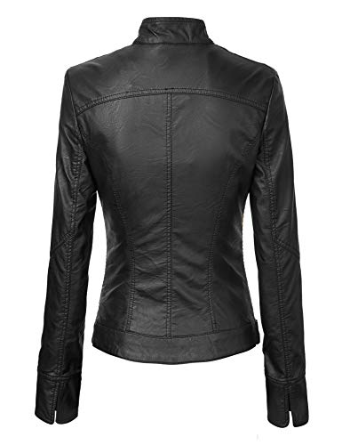 Lock and Love Slim Fit Stylish Vegan Leather Moto Jacket for Women - PU Biker Motorcycle Coat3
