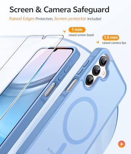 Image of FNTCASE for Galaxy A15 5G Phone Case: [Compatible with Magsafe] [Screen Protector] Matte Translucent Military-Grade Protection for Samsung A15 Cover - Light Blue